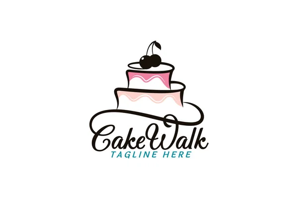 Cake Walk Logo Mit Einer Kombination Aus Einem Schönen Schriftzug — Stockvektor
