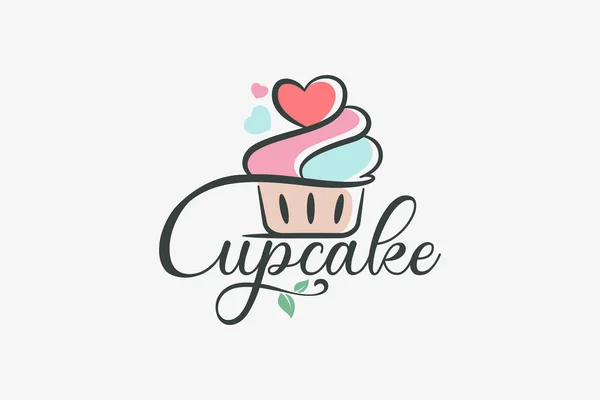 Cupcake Logo Kombinací Cupcake Rostlin Krásného Nápisu Který Vhodný Pro — Stockový vektor