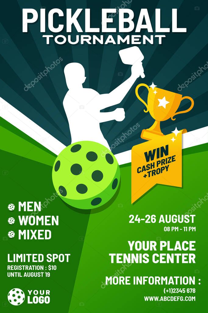 Pickleball tournament flyer or poster vector template for competition events, training, matches