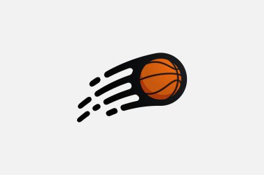 Basketbol logosu, çıkartması, tişörtü vs. için hareket efektli uçan basketbol vektörü grafiği.