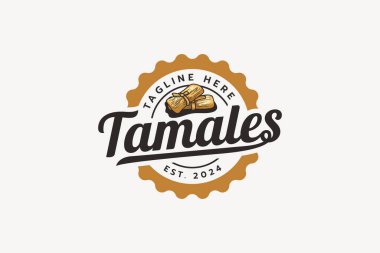 Tamale logosu, iki tamale ve amblem şeklinde güzel harflerin kombinasyonu. Bu logo restoranlar, yemek kamyonları, kafeler için uygundur..