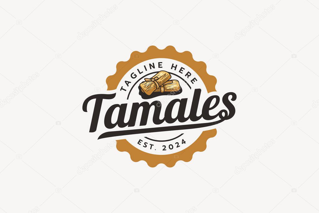 Tamales logo with a combination of two tamales and beautiful lettering in the form of an emblem. This logo is suitable for restaurants, food trucks, cafes, etc.