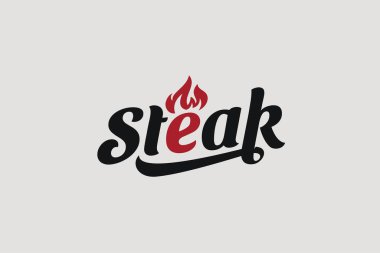 Basit bir biftek logosu ve e harfi. Yanan biftek eti gibi. Restoran, kafe, yemek kamyonu vs. için iyidir..