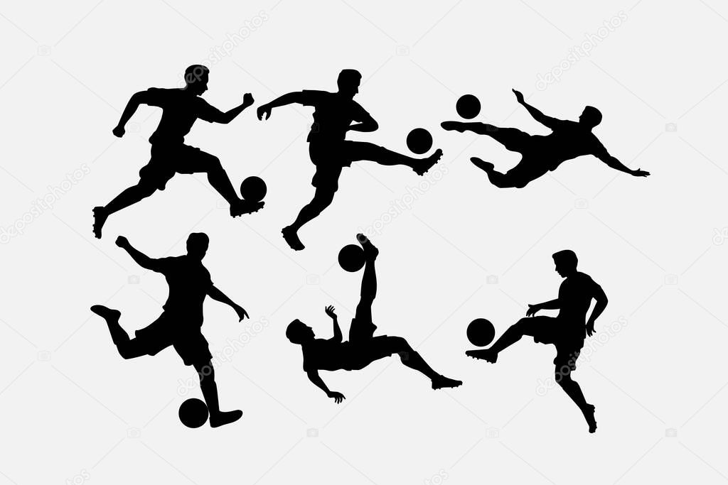 A set of soccer player silhouettes. collection of football player silhouettes