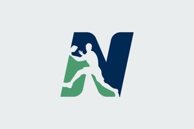 Pickleball oyuncusu silueti olan n harfi. Takım logosu, klüp, gömlek, çıkartma vs. için iyidir..