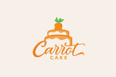 Havuçlu kek logosu ve fırın, kafe, restoran vs. için havuç ve pasta kombinasyonu..