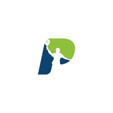 P harfi logosu ve erkek padel oyuncusu silueti. Takım logoları, kulüpleri, giyim kuşamları için harikadır..