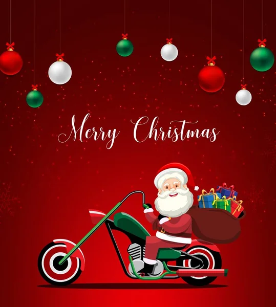 Święty Mikołaj Rowerze Wesołych Świąt Powitanie Czerwonym Tle Baner — Zdjęcie stockowe