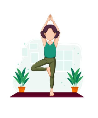 Yoga yapan genç bir kadın. vektör illüstrasyonu 