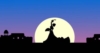 Farklı dans poz genç güzel Hint Klasik Dansçı İllüstrasyon.