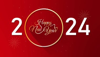 Happy New Year 2024. festive realistic decoration. Celebrate party 2024 on square background