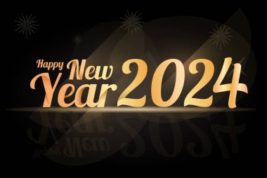 Happy New Year 2024. festive realistic decoration. Celebrate party 2024 on square background
