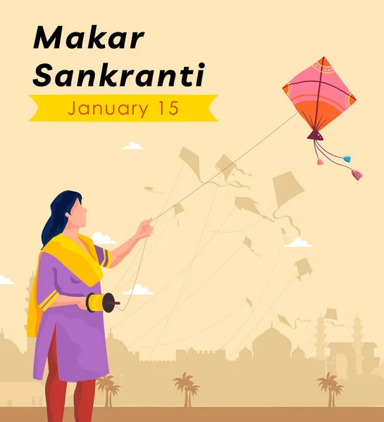 stock image Happy Makar Sankranti religious traditional festival of India celebration background illustration.