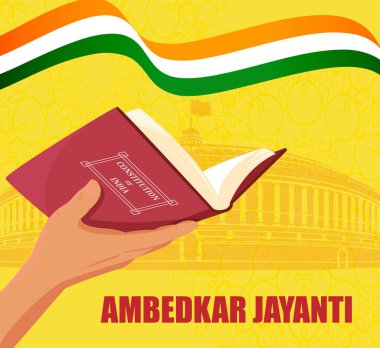 14 Nisan 'da Ambedkar Jayanti için Hindistan Anayasası ile Dr. Bhimrao Ramji Ambedkar' ın illüstrasyonu 