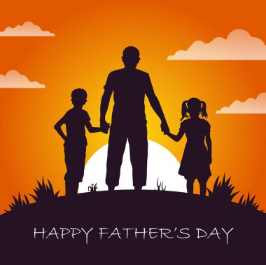 Babalar ve çocukların siluetleriyle Babalar Günün kutlu olsun. Üzerinde Babalar Günü 'nden güzel bir mesaj olan tebrik kartı..