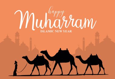 Mutlu Muharram İslami Yeni Yıl mavi geçmişi. Modern soyut vektör illüstrasyon şablon tasarımı