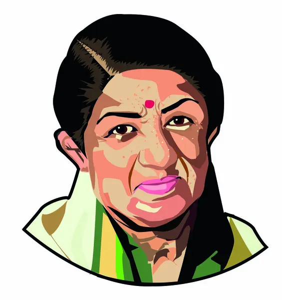 stock vector Lata Mangeshkar famous Indian playback singer and music director vector portrait illustration