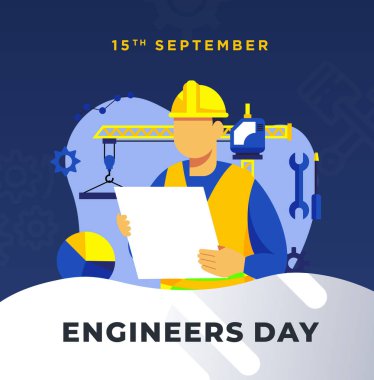 Happy Engineers Day Illustration Commemorative for Engineer with Worker, Helmet and Tools of in Flat Style Cartoon