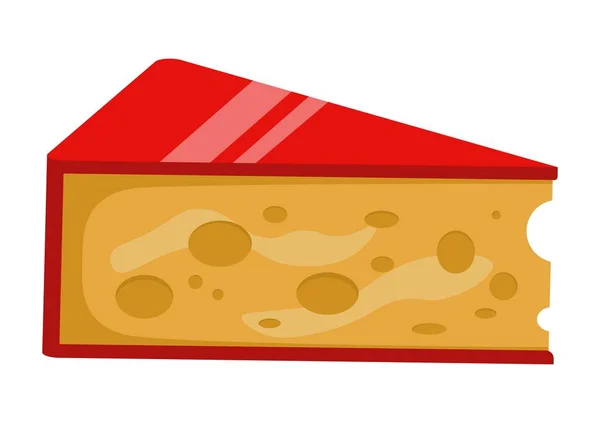在白色背景上分离的载体奶酪片 现代平面 五彩斑斓 卡通伊丹奶酪与红蜡皮 三角片切出圆形奶酪 荷兰奶制品泥A — 图库照片