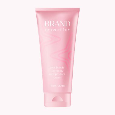 Beyaz arka planda kozmetik krem tüp ambalajının pembe vektör gerçekçi 3 boyutlu tasviri. Reklam için konteynır losyonu, serum, şişe Skincare Şampuan Jeli ürünü veya web sitesi reklam metni 