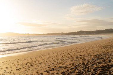 Sanxenxo 'daki La Lanzada plajı, Pontevedra, İspanya.