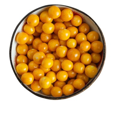 Altın böğürtlenli bir kasenin makrosu.