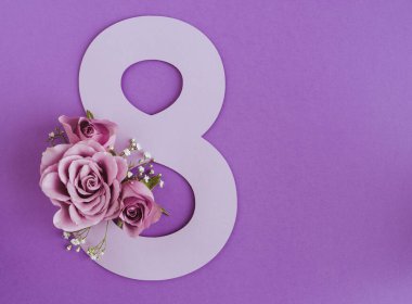 Decorative Number Eight with Flowers. Copy space clipart