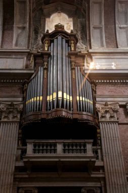 Mafra, Lisbon, Portugal- January 17, 2023: Beautiful pipe organ at the Palace-Convent and Royal building of Mafra