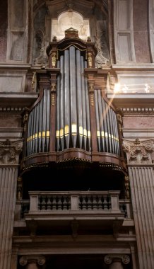 Mafra, Lisbon, Portugal- January 17, 2023: Beautiful pipe organ at the Palace-Convent and Royal building of Mafra