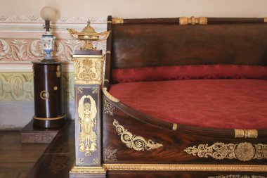 Mafra, Lisbon, Portugal- January 17, 2023: Bedroom decoration of the Palace-Convent and Royal building of Mafra