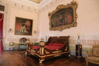 Mafra, Lisbon, Portugal- January 17, 2023: Bedroom decoration of the Palace-Convent and Royal building of Mafra