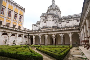 Lisbon, Portugal- November 28, 2022:Topiary art garden in the Garden of Queluz Palace in winter