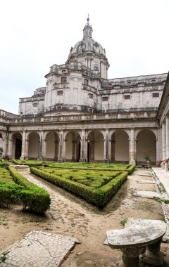 Lisbon, Portugal- November 28, 2022:Topiary art garden in the Garden of Queluz Palace in winter
