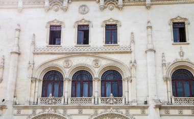 Lisbon, Portugal- October 21, 2022: Beautiful facade of Rossio railway station in Lisbon