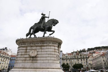 Lisbon, Portugal- October 21, 2022: Bronze equestrian statue of King Joao I at Figueira Square