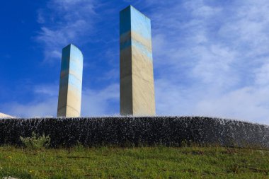 Lisbon, Portugal- October 21, 2022: Modern fountain with beautiful design in Champalimaud Center for the Unknown in Lisbon