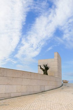 Lisbon, Portugal- October 21, 2022: Abstract picture of modern facade under cloudy sky