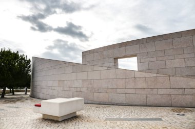 Lisbon, Portugal- October 21, 2022: Abstract picture of modern facade under cloudy sky