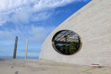 Lisbon, Portugal- October 21, 2022: Modern facade with beautiful design of Champalimaud Center for the Unknown in Lisbon