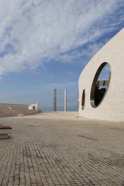 Lisbon, Portugal- October 21, 2022: Modern facade with beautiful design of Champalimaud Center for the Unknown in Lisbon