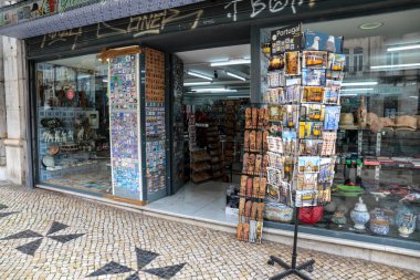 Lisbon, Portugal- October 21, 2021: Open Souvenir shop in a street of Lisbon