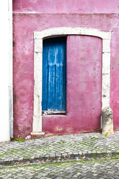 Vieille Façade Typique Colorée Lumineuse Lisbonne Avec Belle Porte Bois — Photo