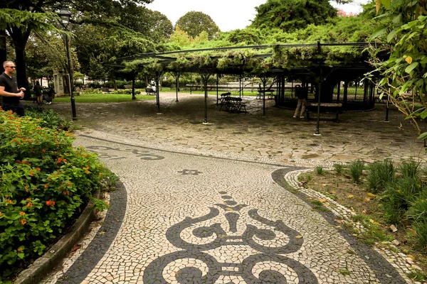 Lisszabon Portugália 2023 Március Gyönyörű Macskakő Padló Principe Real Kertben — Stock Fotó