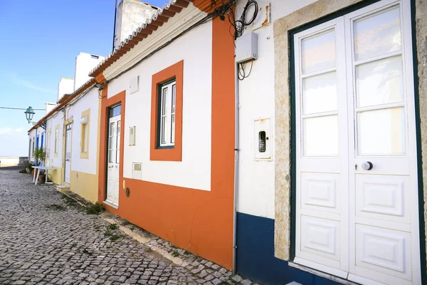 Typiska Fasader Och Smala Gator Alcochete Stad Lissabon — Stockfoto