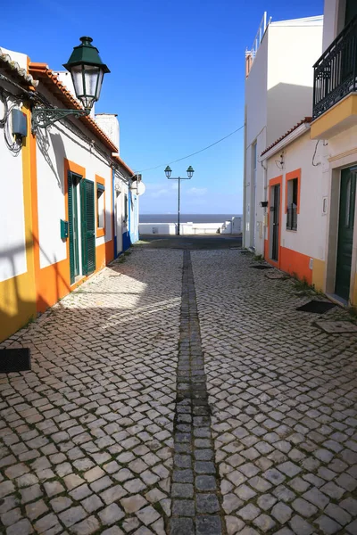 Jellemző Homlokzatok Szűk Utcák Alcochete Városban Lisszabonban — Stock Fotó