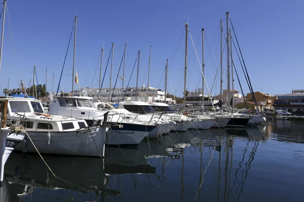 stock image Cabo de Palos, Cartagena, Murcia community, Spain- April 16, 2023:Recreational boats at Cabo de Palos pier on a sunny day of Spring