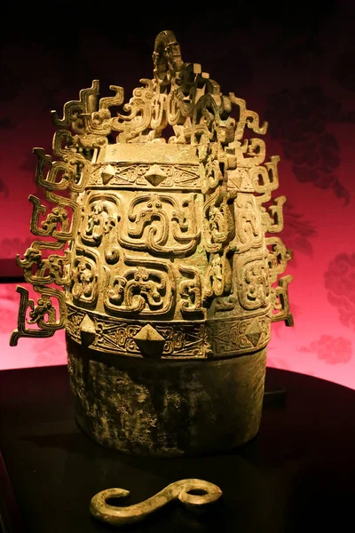 stock image Alicante, Spain- April 14, 2023: Bronze Zhong Bell of Duke Wu of Quin at Terracota Army exhibition in the Archaeological Museum of Alicante