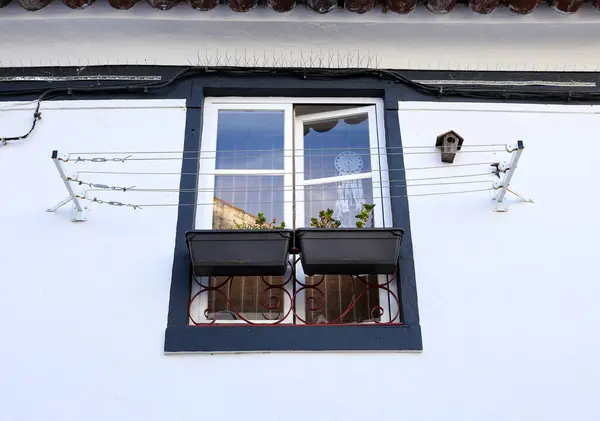 Façade Typique Portugaise Avec Fenêtre Corde Linge Dans Ville Evora — Photo