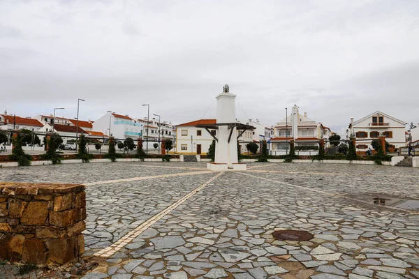 Zambujeira Mar Portugal Outubro 2022 Praça Principal Com Casas Caiadas — Fotografia de Stock