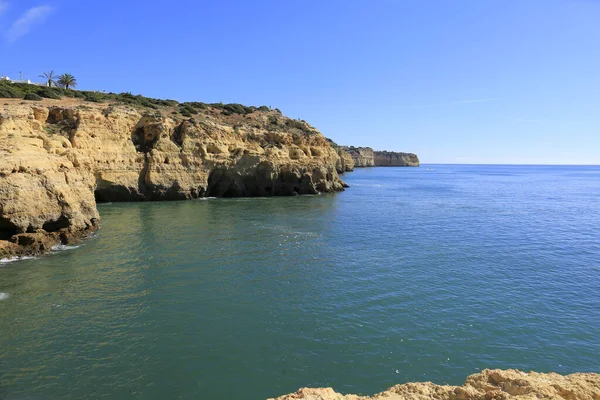 Algar Secos Grottor Klippor Och Erosionsarbete Carvoeiro Algarve Portugal — Stockfoto
